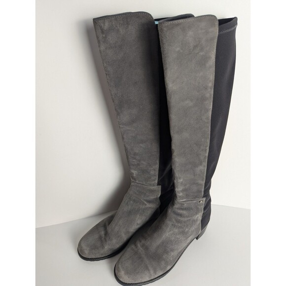 Stuart Weitzman Gray And Black 5050 Suede Knee Boots Size‎ 7.5M Stretch Low Heel - Picture 3 of 14